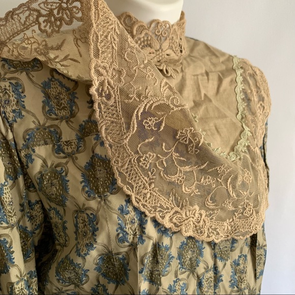 v i n t a g e :: Edwardian Prairie Regency Granny Core Lace Bib Pleated Dress - Picture 3 of 13